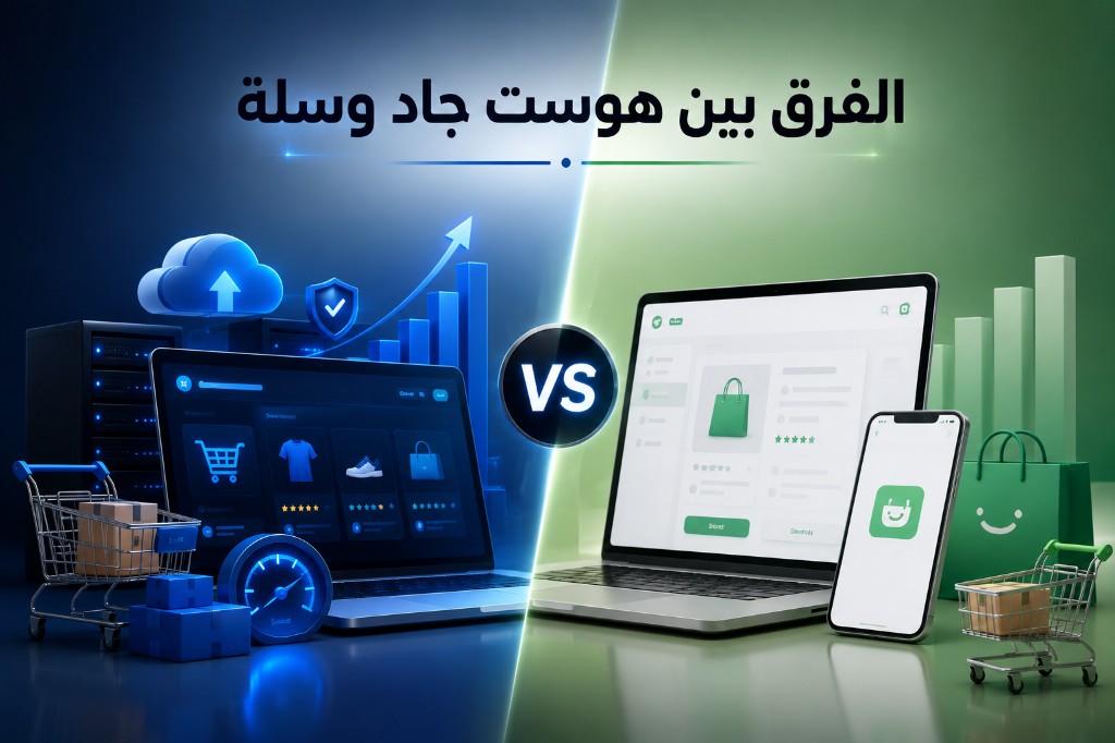 الفرق بين هوست جاد وسلة: سرعة أعلى، سيرفرات قوية، تسويق وسيو متخصص، مقابل واجهة متجر تقليدية