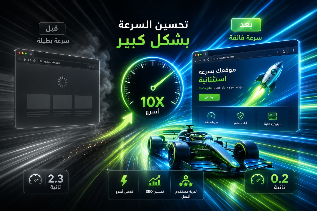 تحسين سرعة استضافة VPS تحسين سرعة الموقع مع استضافة VPS — قبل وبعد حتى 10 أضعاف أسرع